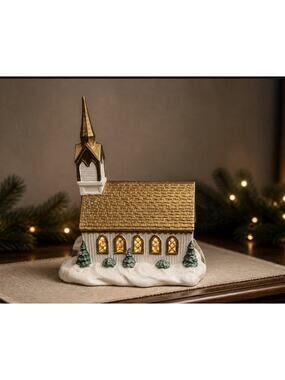 Vintage Byron Molds 1975 lighted Musical Ceramic Church Read